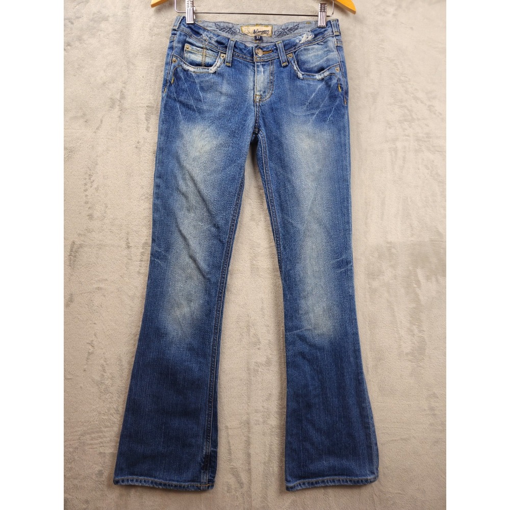 Y2K 2000s J & Company Beverly Sz 27 Low Rise Flare Jeans Fluer De Lis Pocket